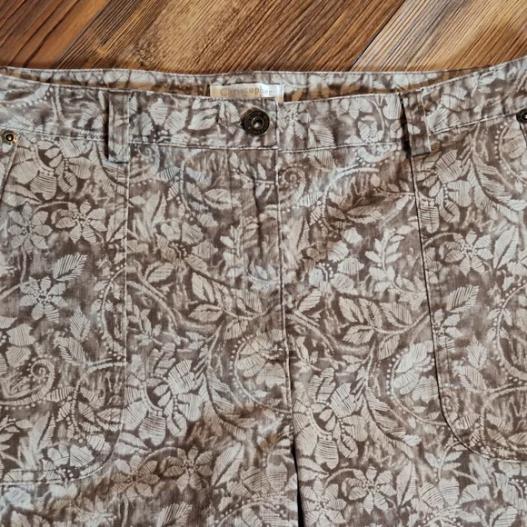 Vtg Christopher & Banks Tan Floral Stretch Cropped Capris Pockets Wms Size 8 - Picture 4 of 16